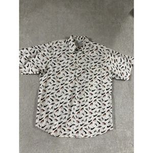 Columbia Men's 90's‎ Button Up Short Sleeve Cotton Fishing Lures Shirt L EUC